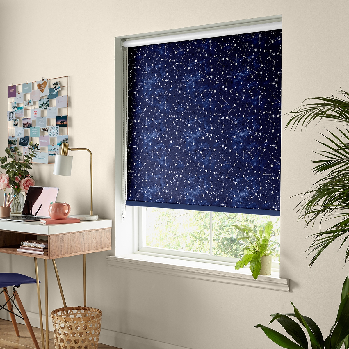 Product photograph of Skinny Dip Star Print Blue Roller Blind from Choice Furniture Superstore.